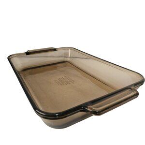 Anchor Hocking Amber Cake Pan Rectangular glass 13.5" brown dish 3qt baker kitch